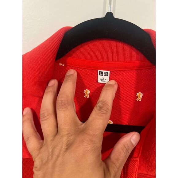 Men’s Uniqlo Cotton Orange Red Polo Large - Picture 4 of 6